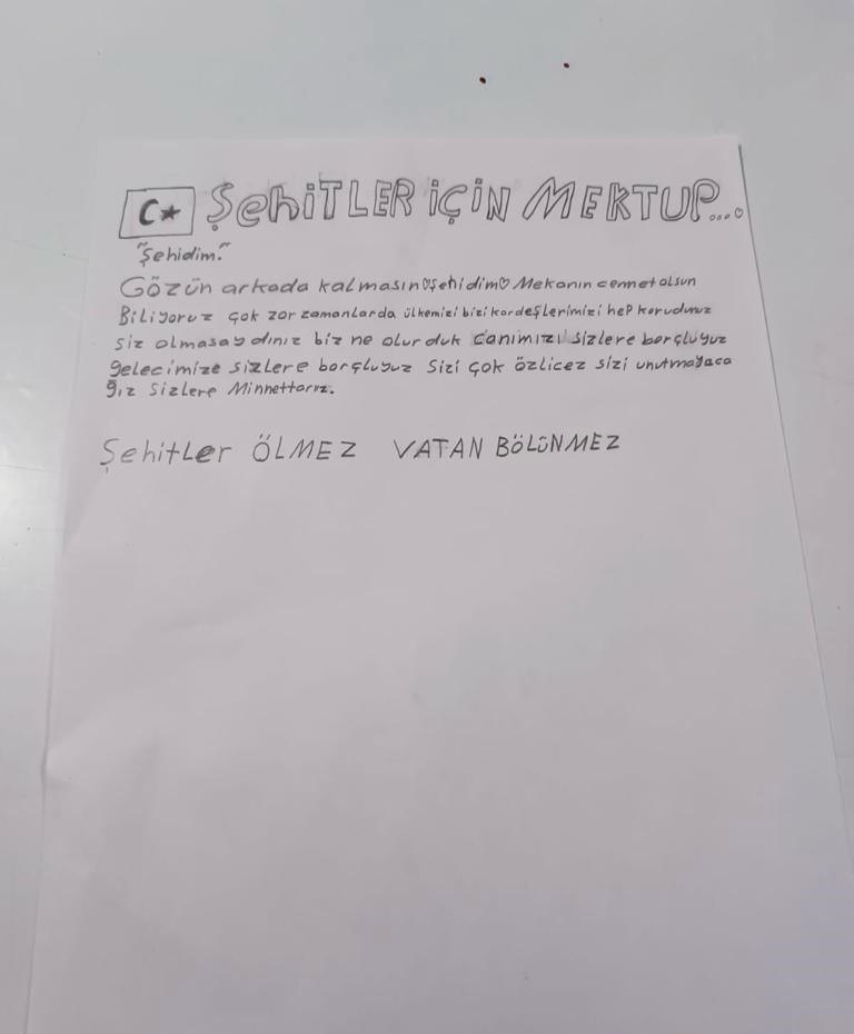 Koruma altındaki çocuklardan vatan korumasındaki Mehmetçiğe mektup
